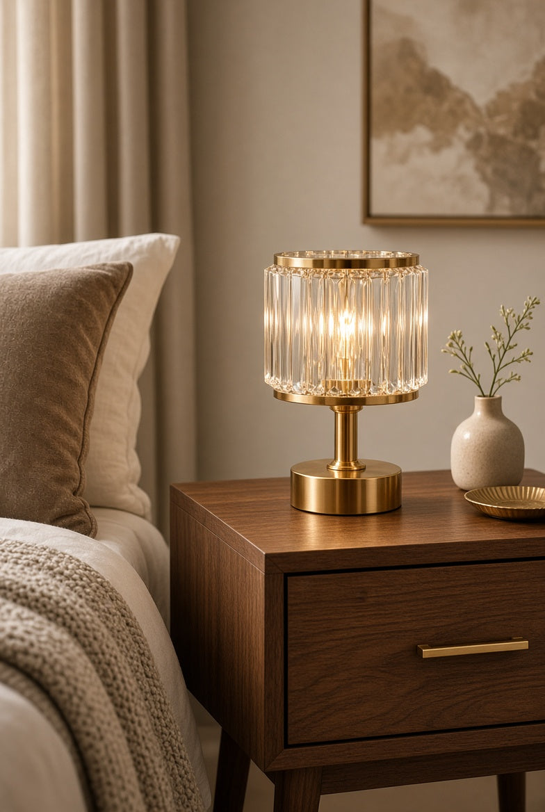 Elegant Gold Crystal Side Table Lamp