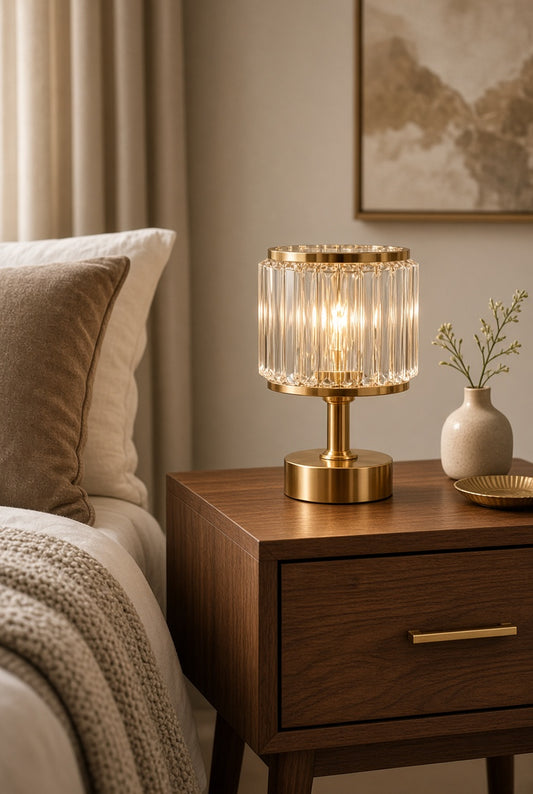 Elegant Gold Crystal Side Table Lamp