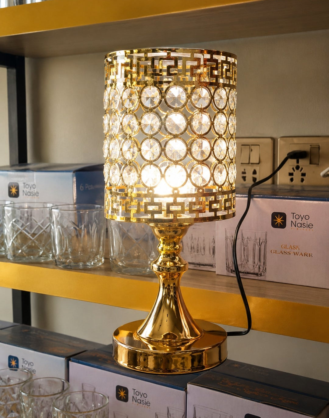 Elegant Gold Crystal Side Table Lamp